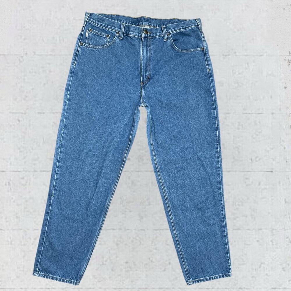 Carhartt Relaxed Fit Denim Blue Jeans Mens 40X32 Work 817 DST - Picture 2 of 10